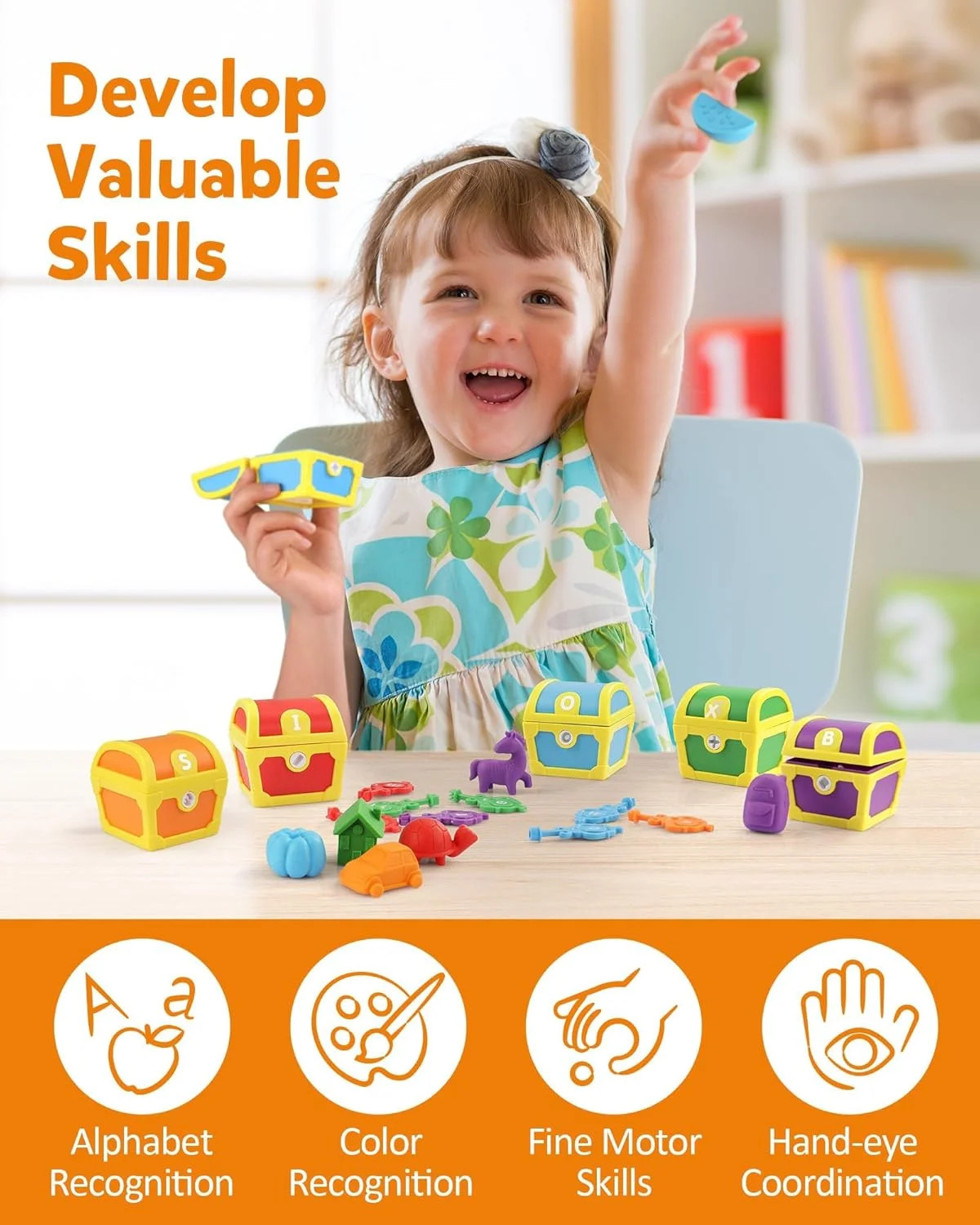 Coogam Alphabet Learning Toys for Toddlers, 26pcs Surprise Letters Treasure Lock