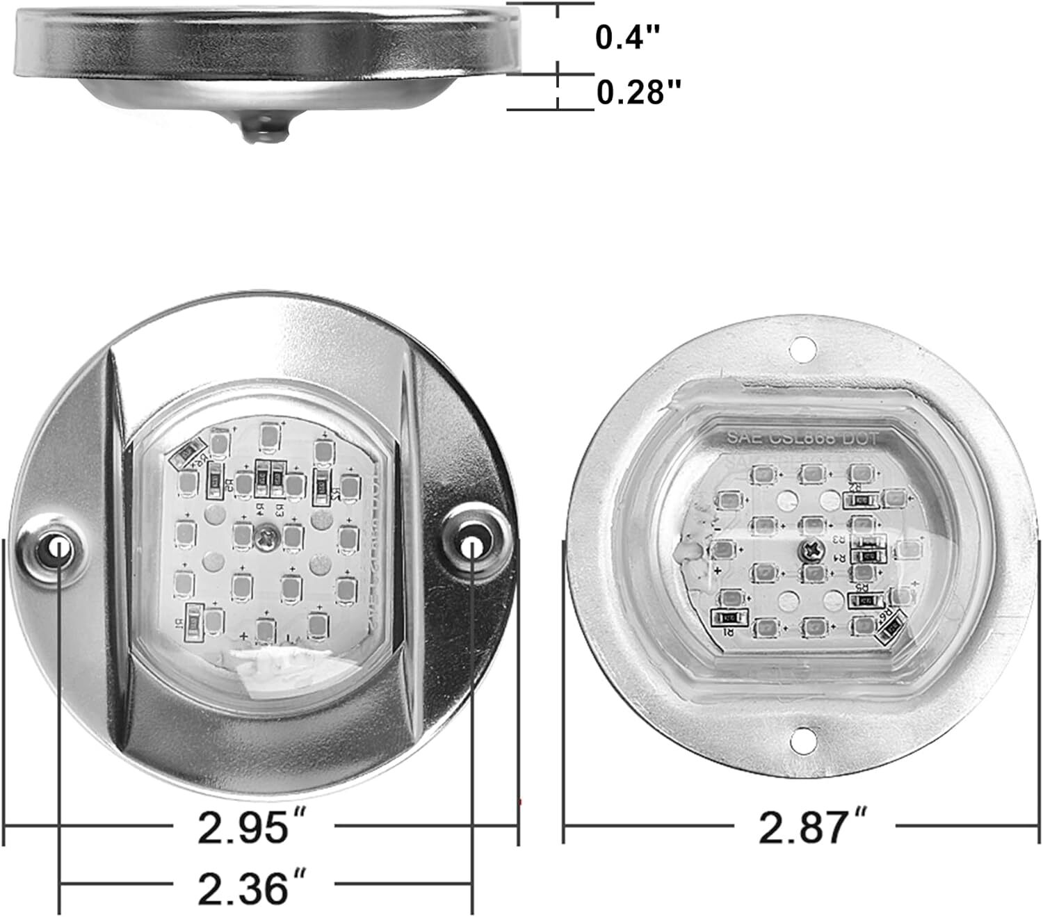 HUSUKU LED Marine Courtesy Lights, 316 Stainless Steel, SOOP3 P0-1 1200LM 3″