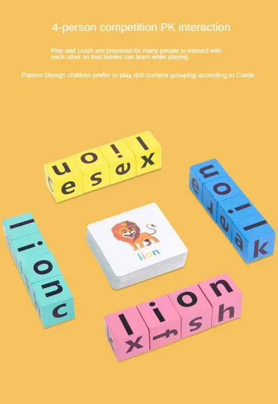 Wooden Word Spelling Game,Alphabet Learning Toy for Preschool Boys and