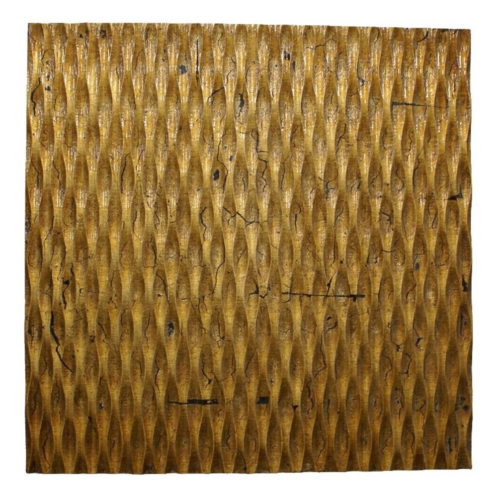 Benjara Modern Style Wooden Wall Decor with Patterned Carving- Large- Gold