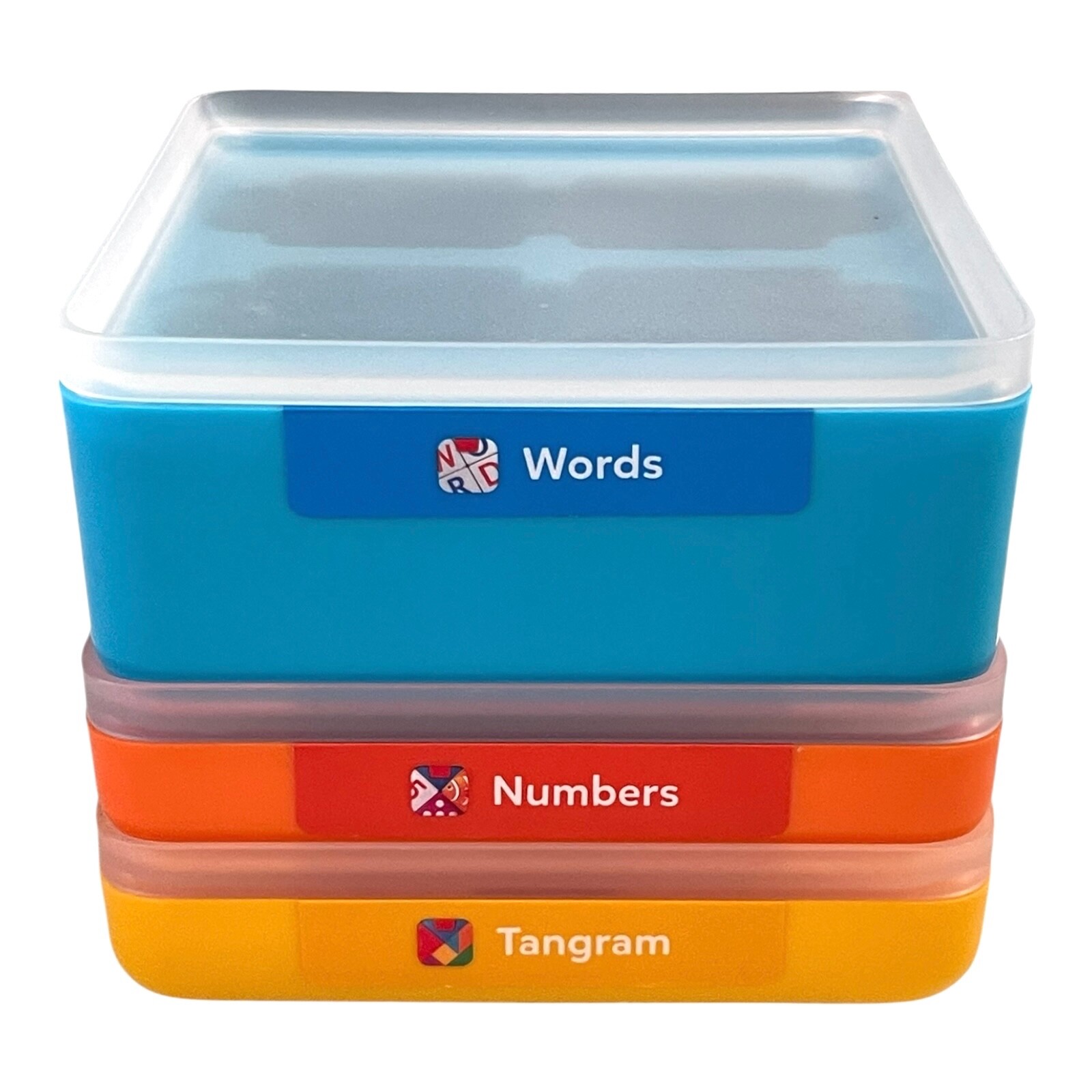 Osmo Set of Storage Boxes Word Letters Numbers Tangarm Blue Orange and Yellow