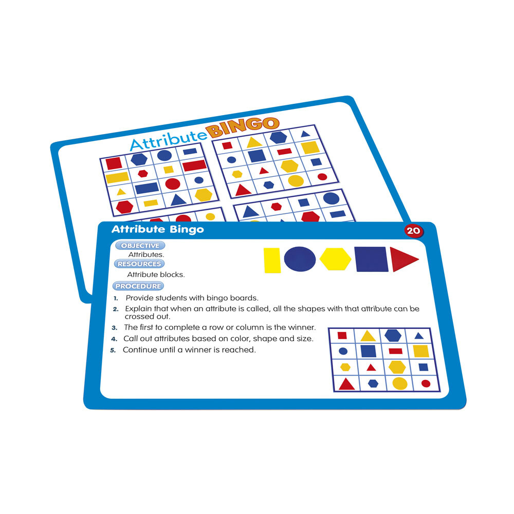 New 50 ATTRIBUTE BLOCK ACTIVITIES Learning CARD SET Math Shapes Sizes Colors NIB