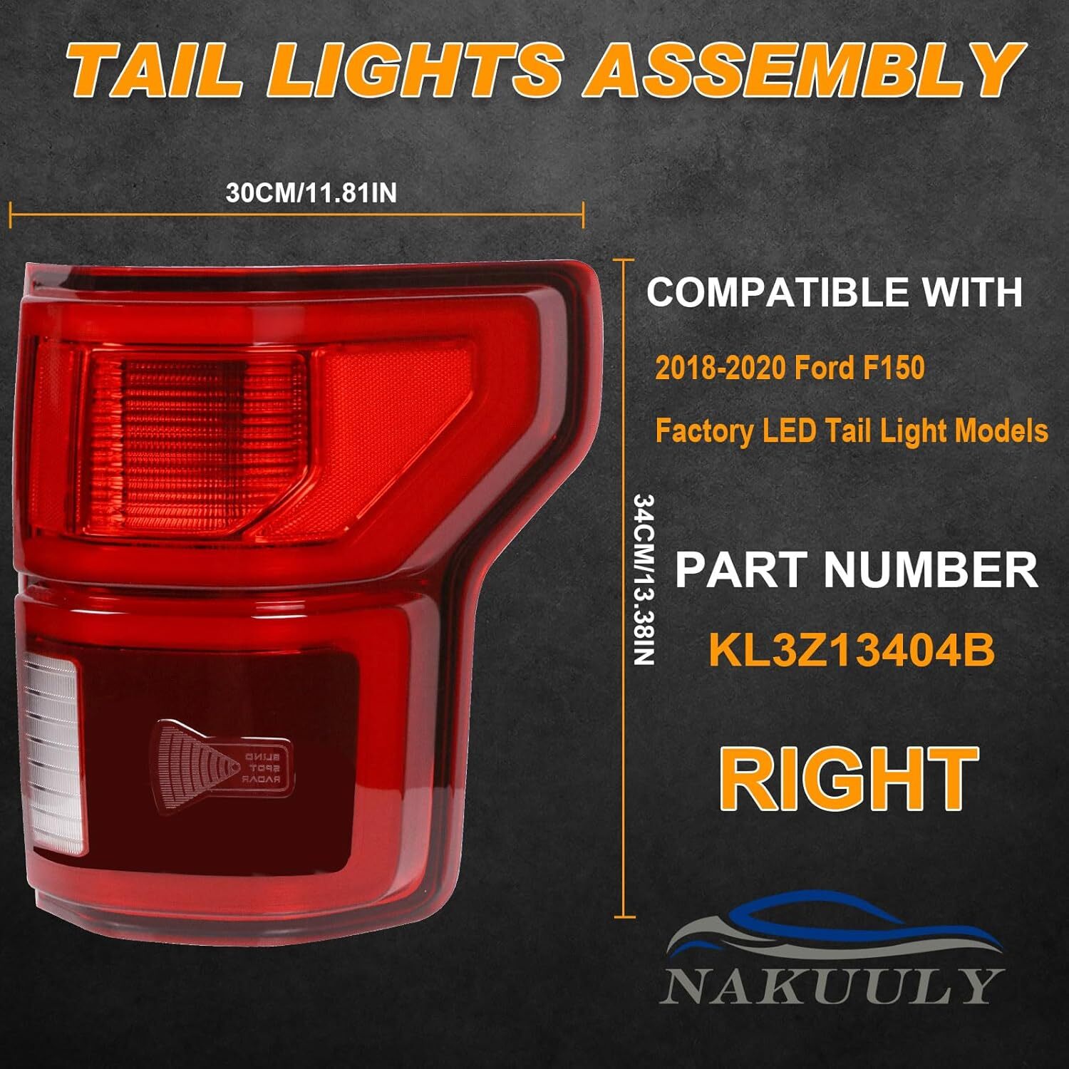 Tail Light Compatible with 18-20 Ford F150 LED Right Passenger Side w Blind Spot