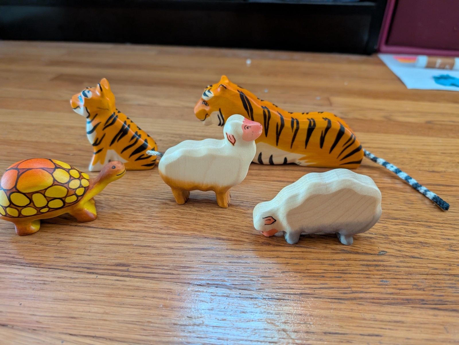 Set of 5 Handmade Wooden Animal Figures Toys Waldorf Montessori Non Toxic