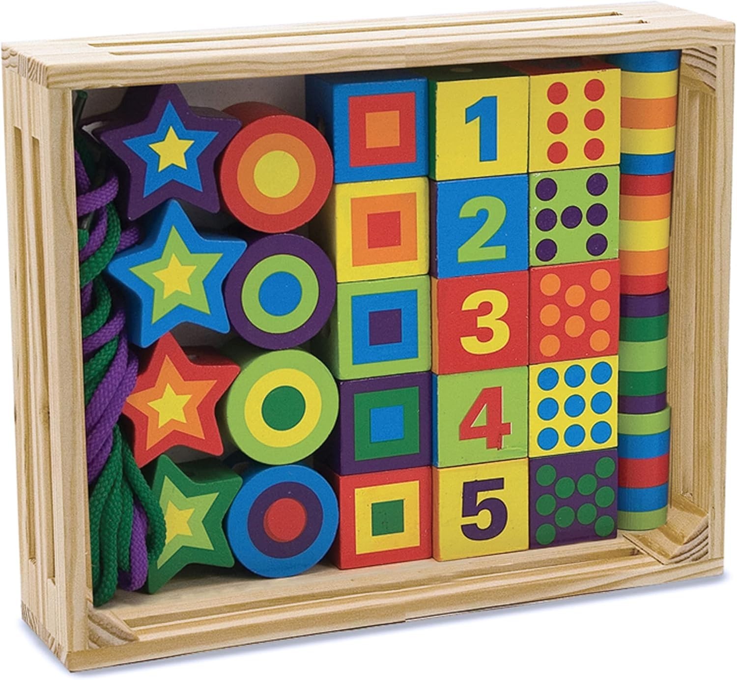 Melissa & Doug Deluxe Wooden Lacing Beads Educational Activity 27 Beads 2 Laces