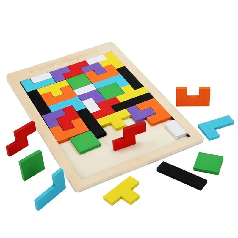 Wooden Blocks Puzzle Brain Teasers Toy Tangram Jigsaw Intelligence