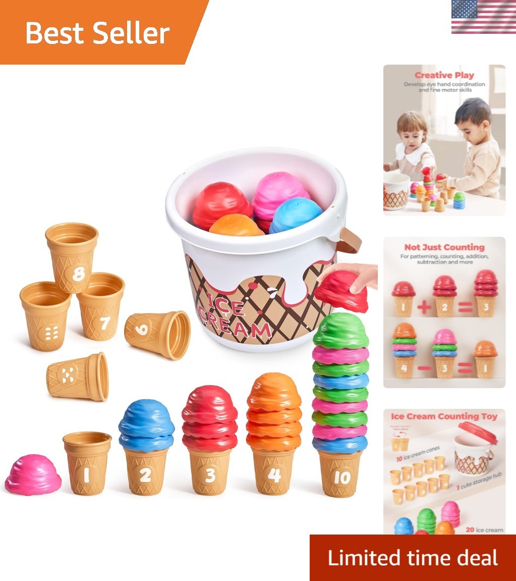 Ice Cream Preschool Learning Activities Counting and Color Sorting Set Stacki…