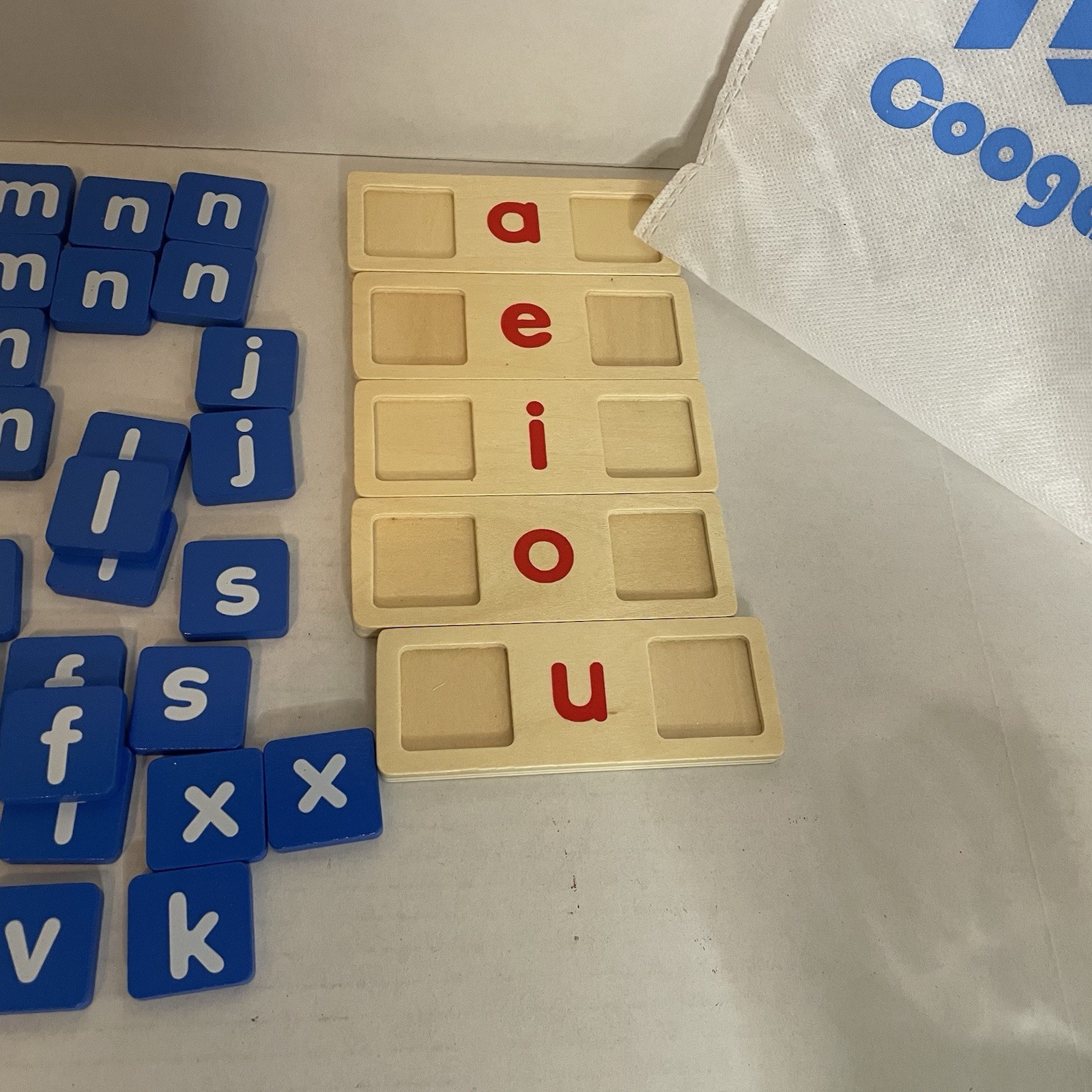 Coogam Wooden Short Vowel Reading Letters, Site Word Practice. No Cards.