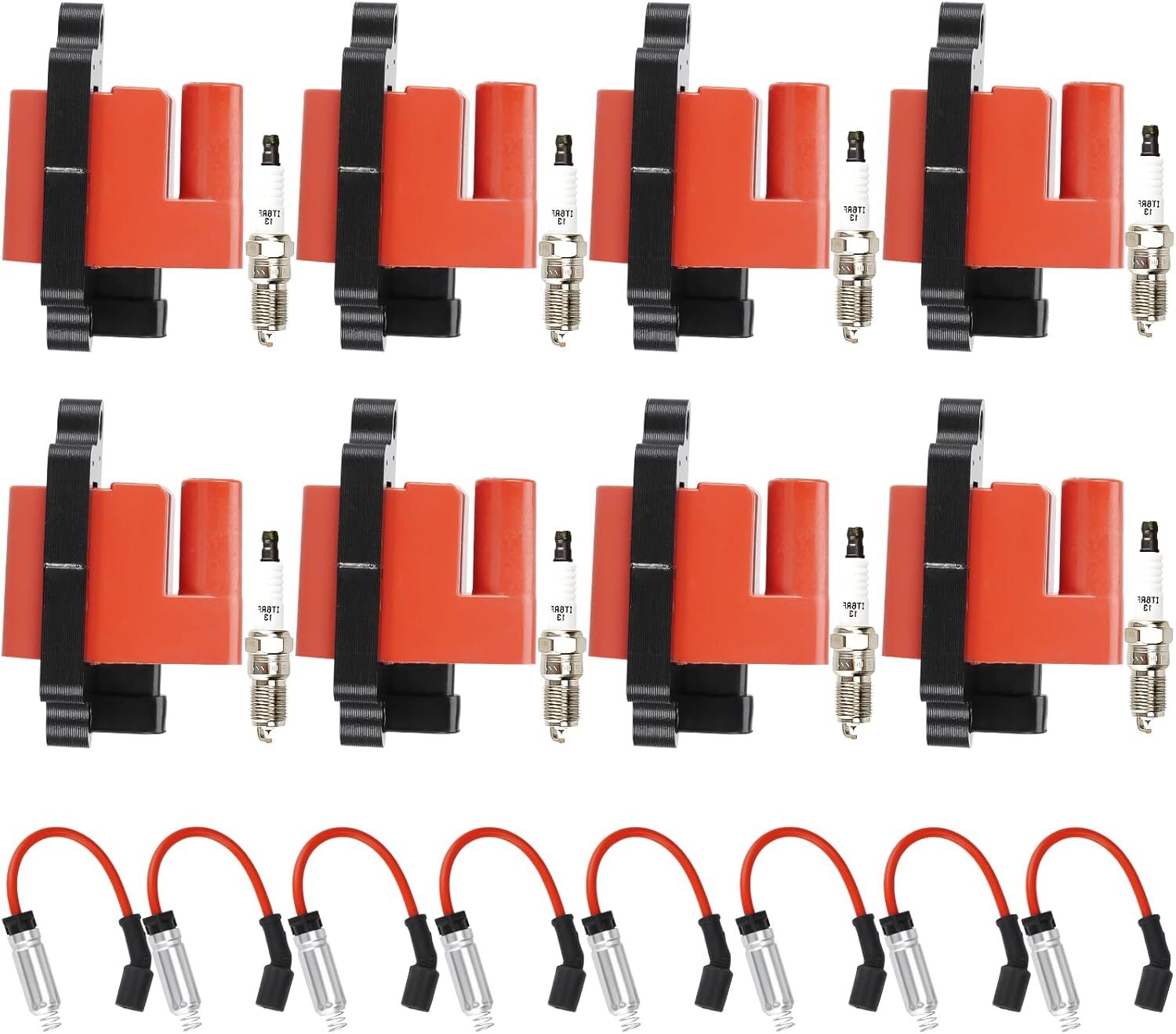 Red Ignition Coil Pack + Iridium Spark Plugs for 03-06 Chevy Avalanche 1500,