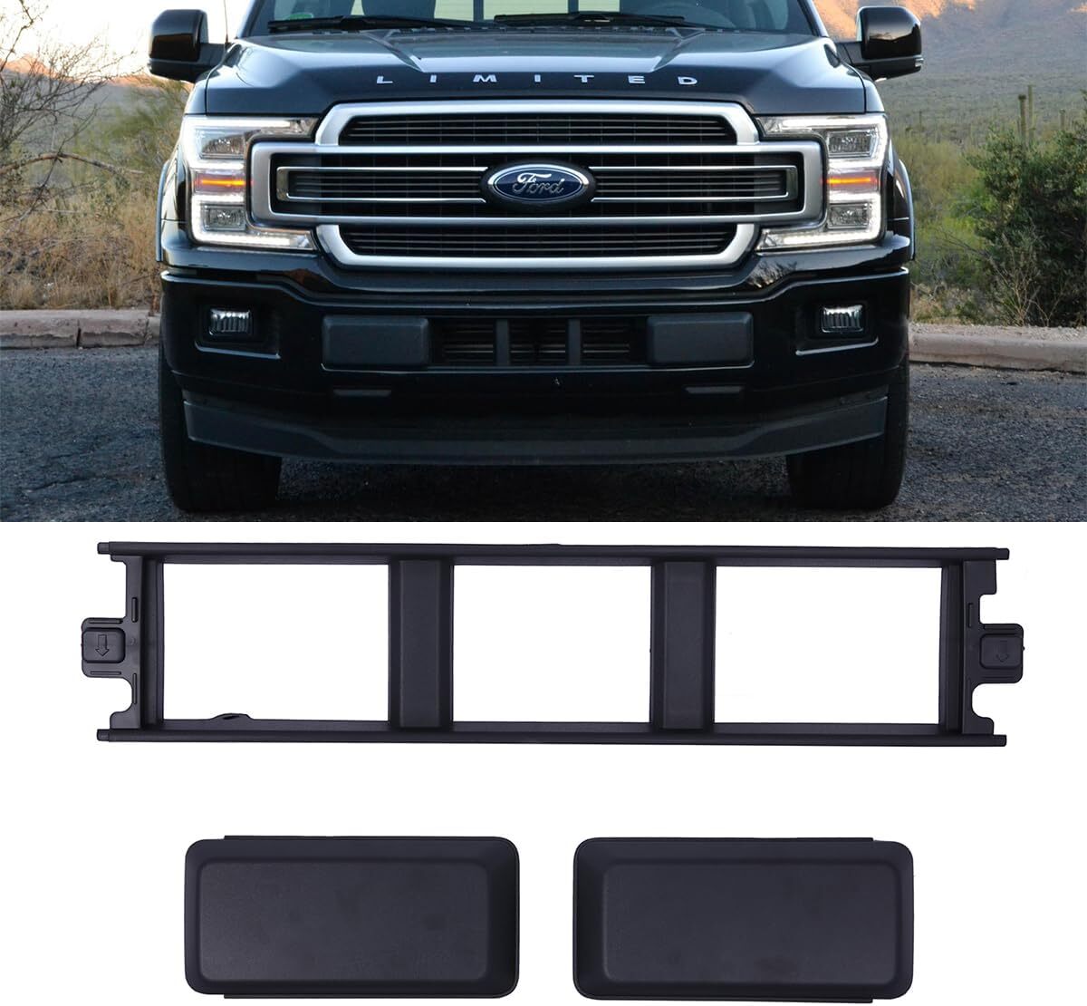 18-20 Ford F150 Front Bumper Guards Pads End Caps Cover Insert + Front Bumper