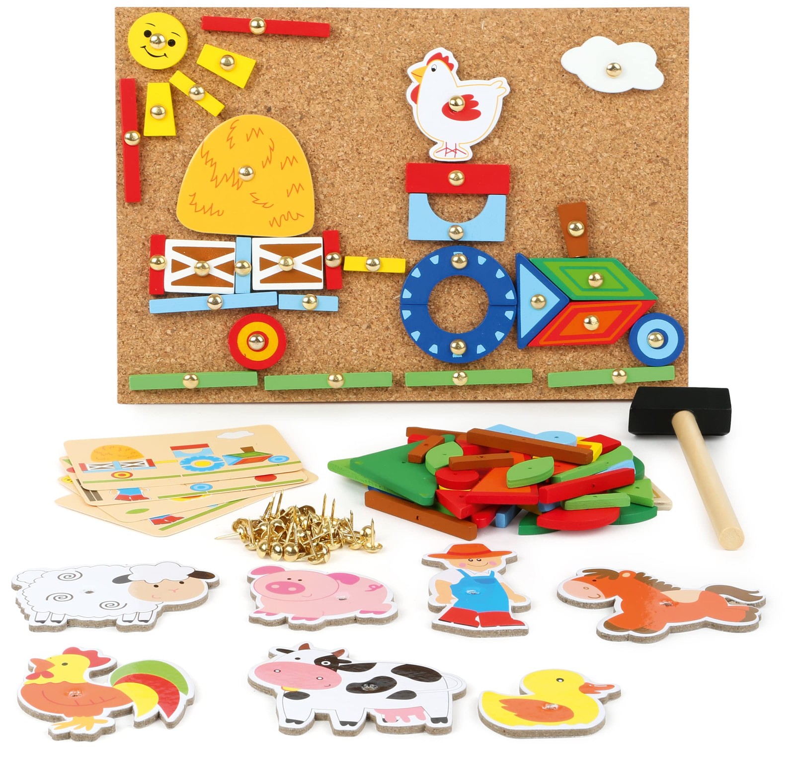 small foot 10228 Hammer game “Farm” made of wood, cork floor with motives of the