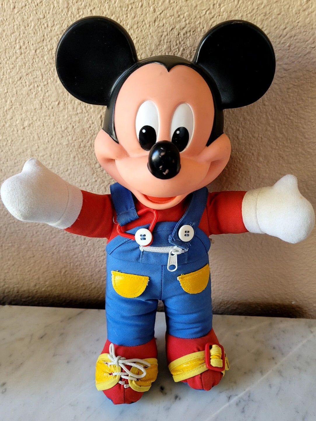Mattel Vintage Disney Mickey Mouse Learn How to Dress Tie Buckle Doll Plush 80s