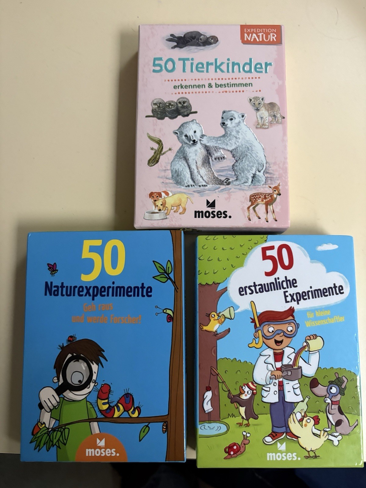 Lot Of 3 German Kids Educational Cards- Moses- Animals & 50 Science Experiments
