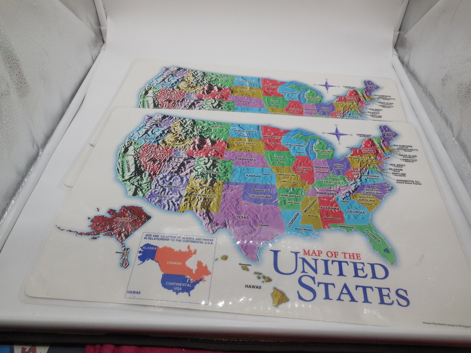 AH Table Desk Placemat Geography Reversible US Map, World Map Wall Poster Lot