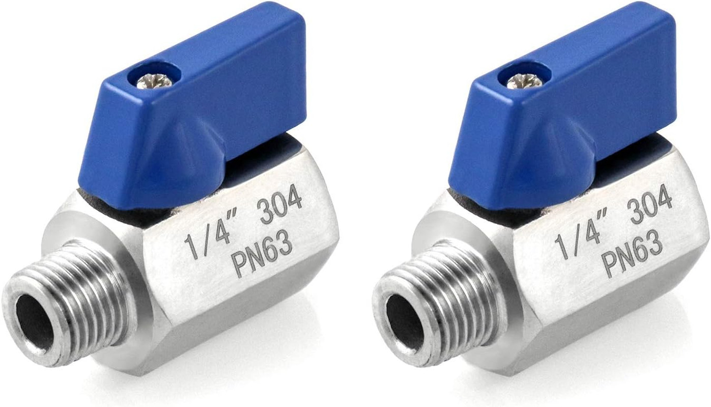 2 Pack 1/4in NPT Mini Ball Valve Stainless Shut Off Female x Male Standard Port