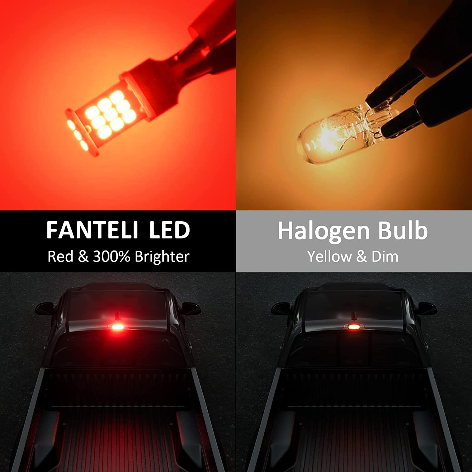 LED Brake Light Bulbs 912 921 T15 Strobe Flash 3rd Stop 300% Brighter Red 2PC