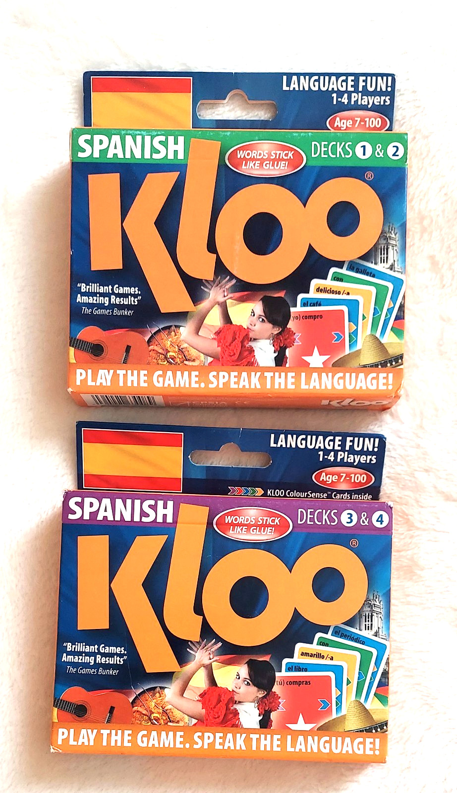 KLOO Spanish 2 packs Decks 1-4 – Play the Game. Speak the Language ~ NEW
