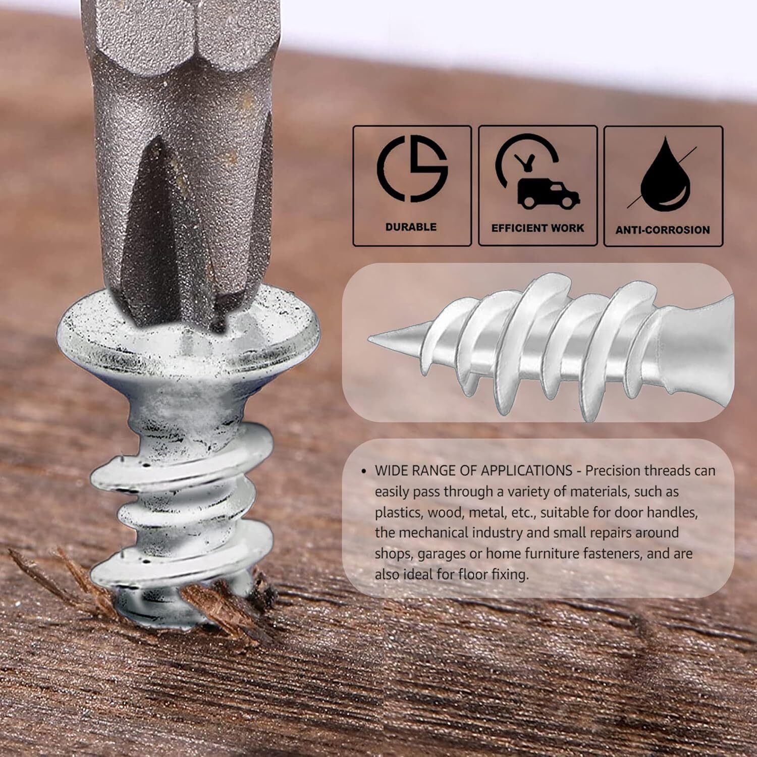 Hession #8 x 1-1/2 Inch Silver Wood Screws Self Tapping Scrwes Bugle Head