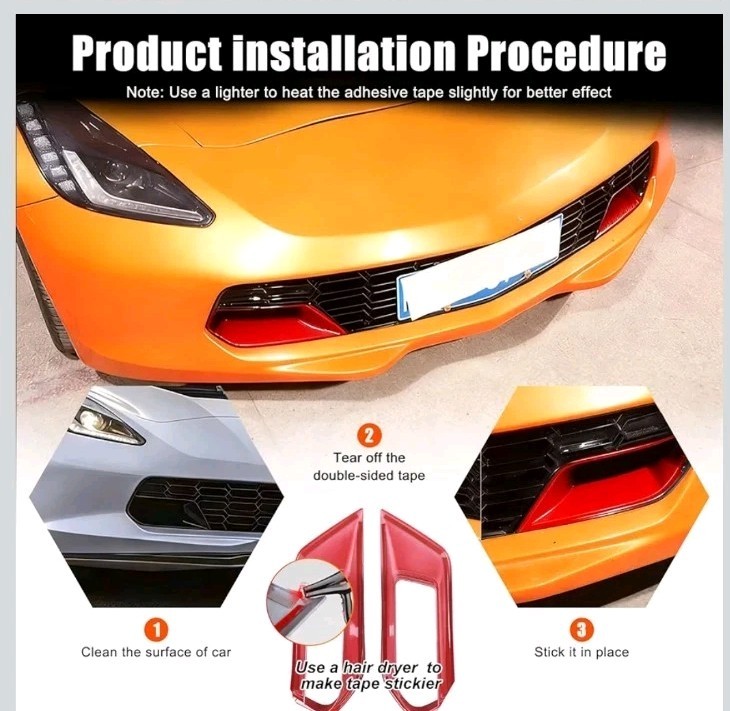 Front Bumper Side Air Duct Vent Frame for Corvette C7 Z06 2014-2019 ABS Car Red