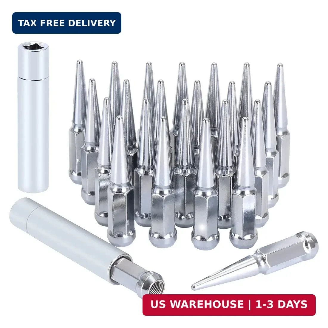 M14x1.5 Lug Nuts 14×1.5 Spike Lug Nuts M14 x 1.5 Spiked Lug Nut Chrome Set of 24