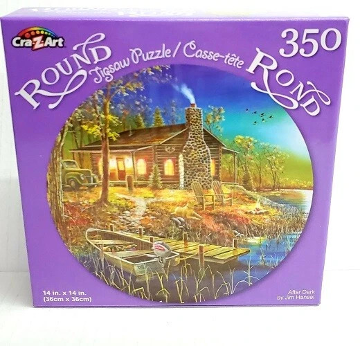 350pc ROUND 14X14 in PUZZLE JIGSAW AFTER DARK LAKE BOAT COTTAGE HOUSE CRA-Z-ART