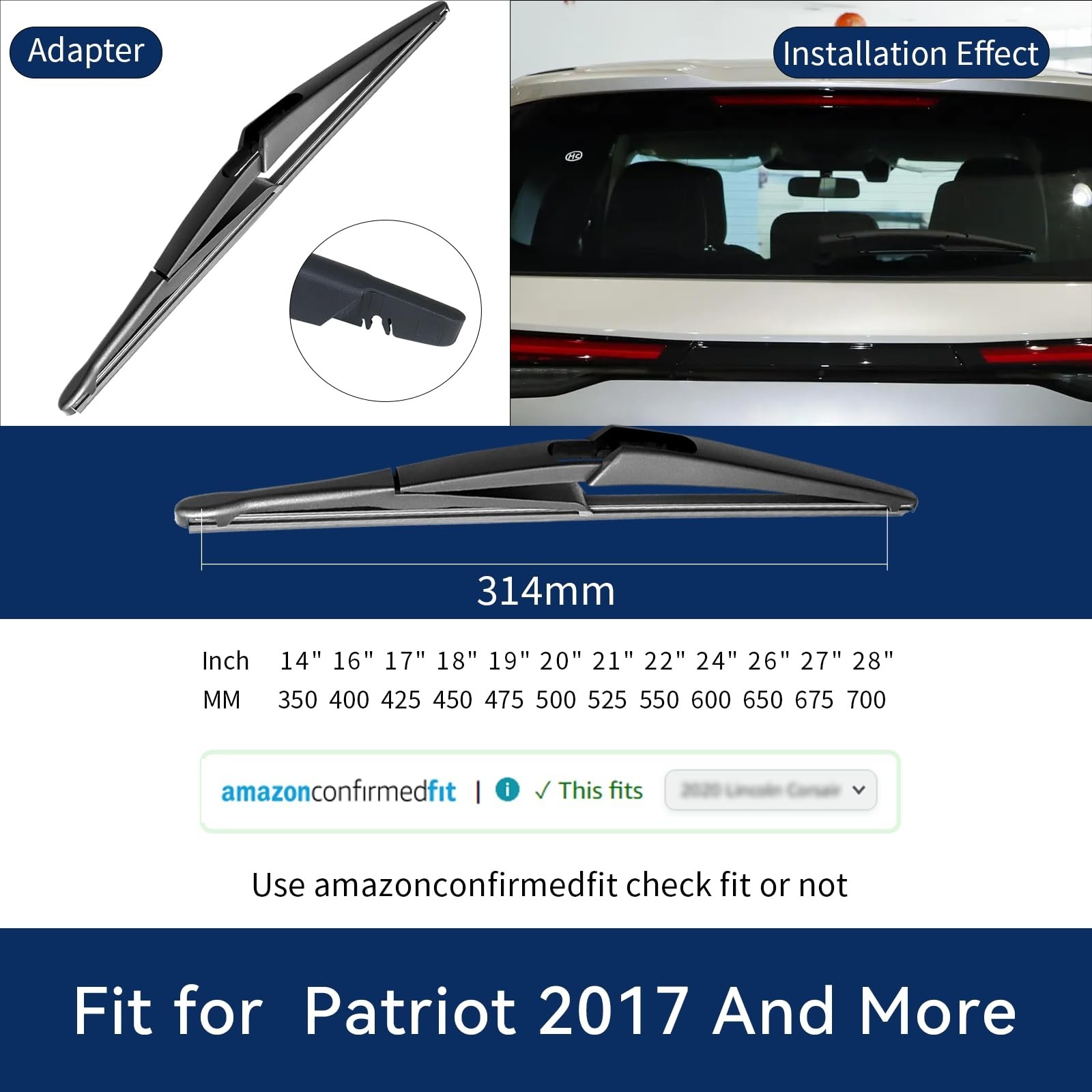 12″ Rear Wiper Blade, Back Windshield Wiper Blades Replacement For Infiniti Q…