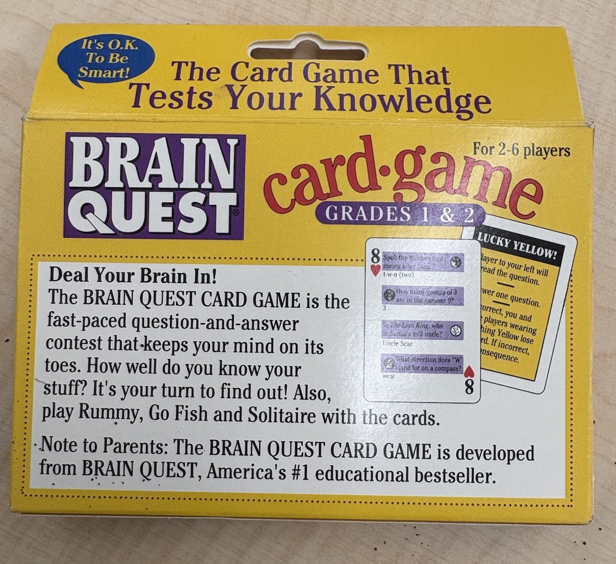 Brain Quest Card Game 1996 Rummy/Go Fish/Solitaire Grades 1-2