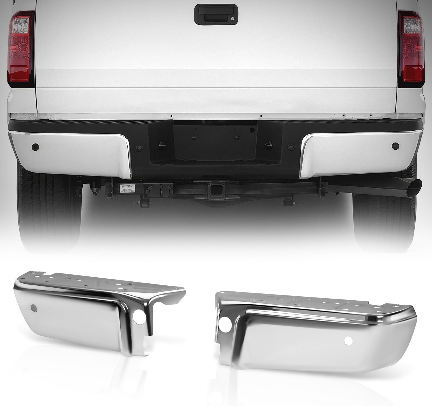 08-16 Ford F250 F350 F450 Rear Bumper Ends Pair Right Left Chrome Park Assist