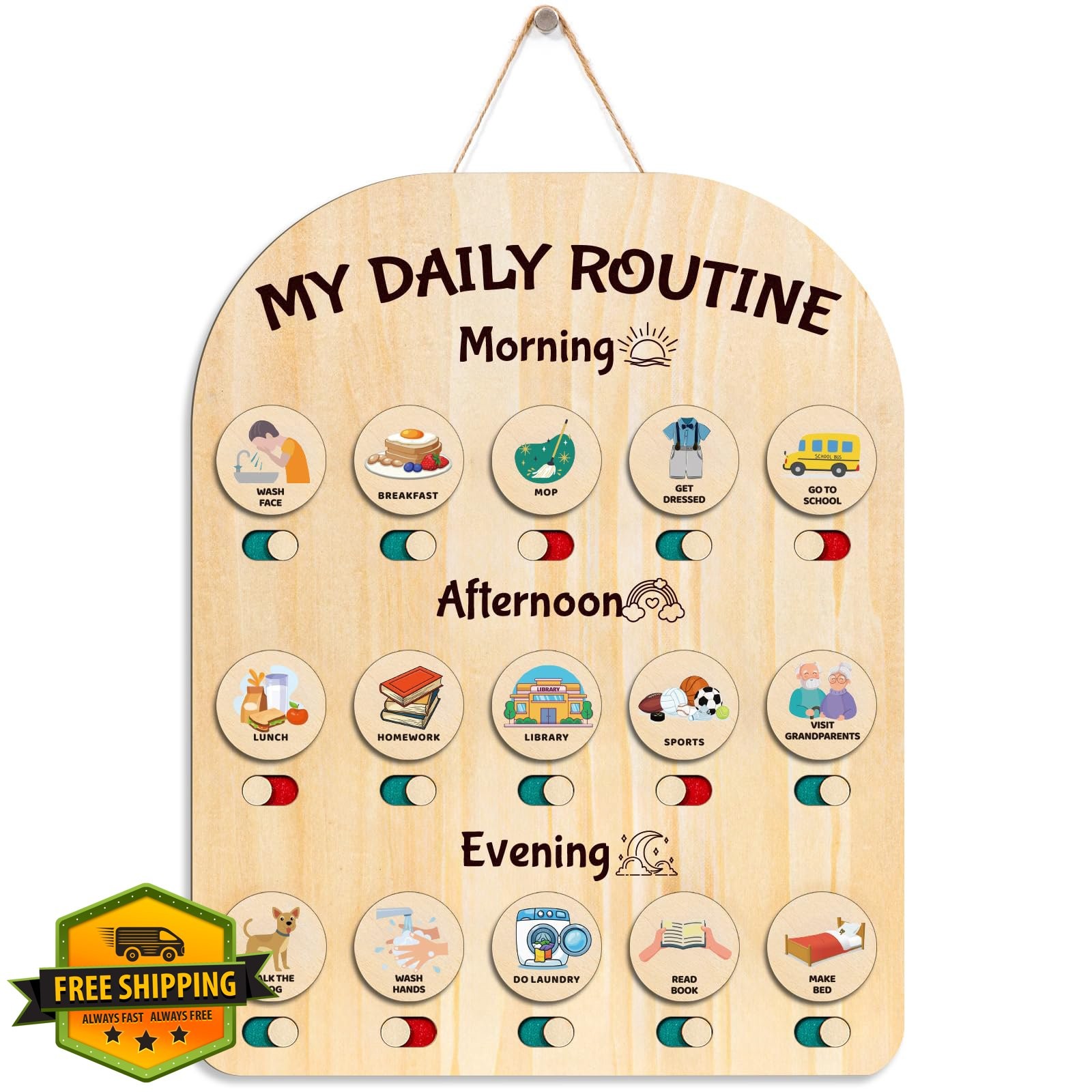 CQNET Wooden Chore Chart Kids Routine Board