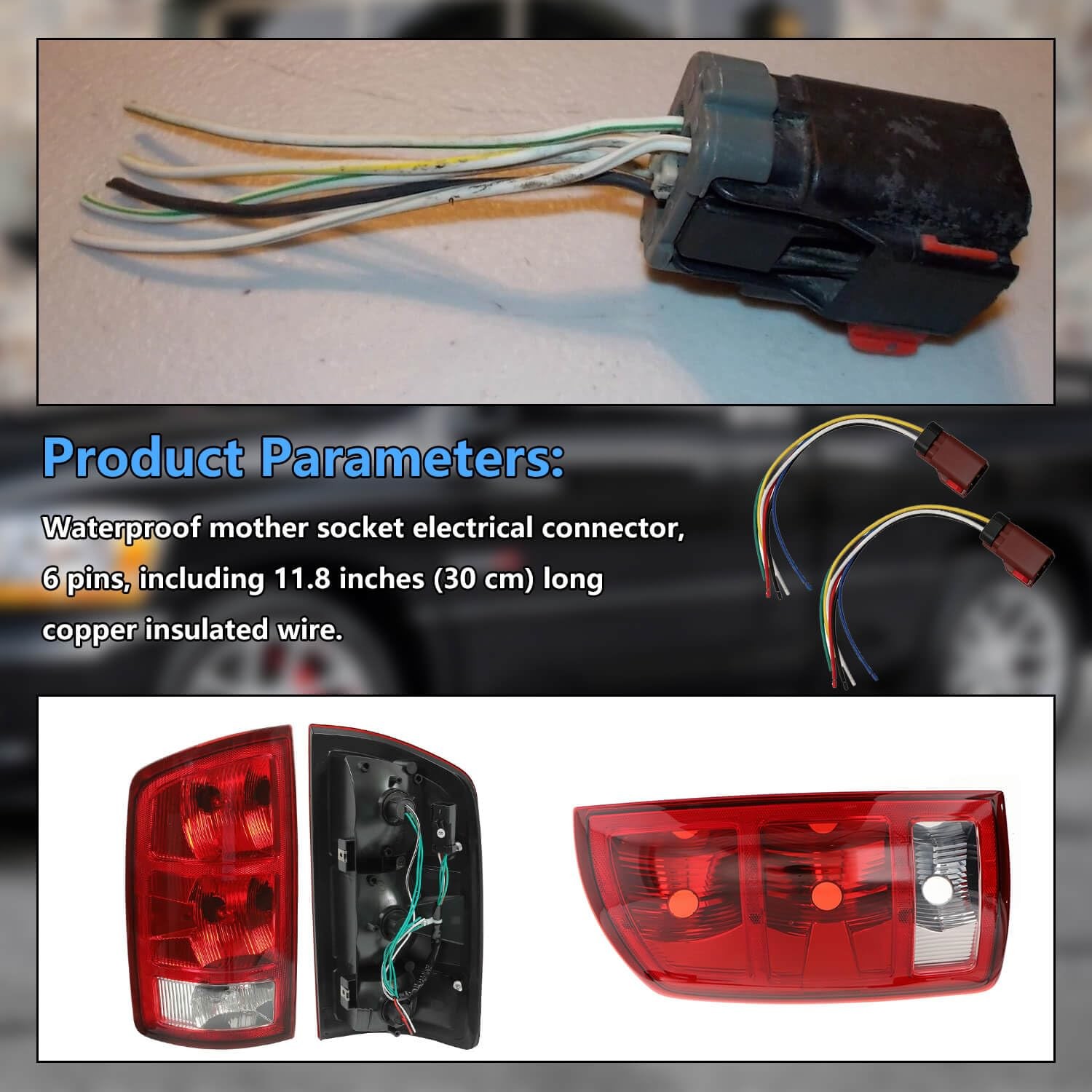 2PCS Tail Light Connector Wiring Pigtail Harness Compatible with Dodge Ram 1500