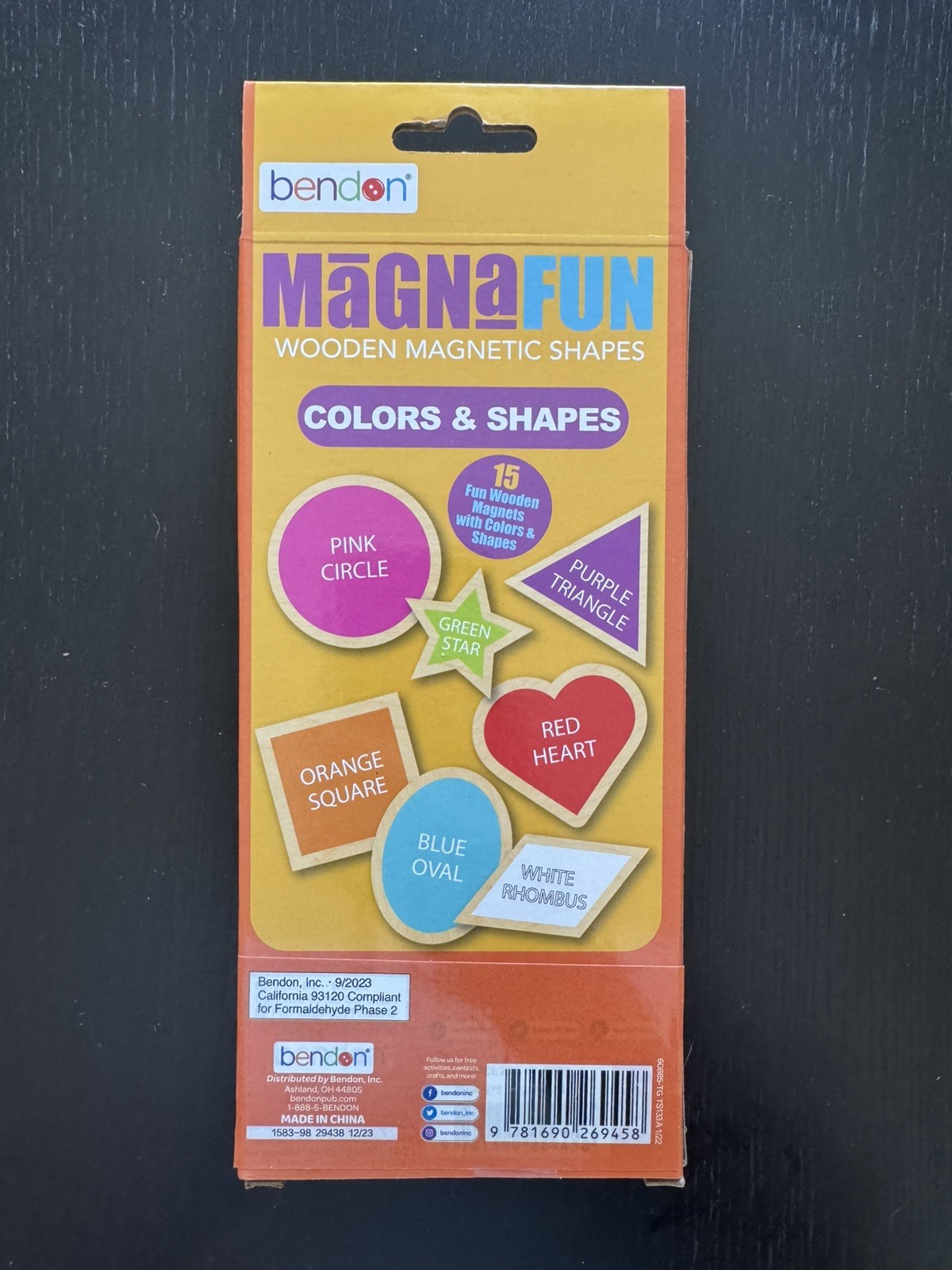 Bendon Magnafun Wooden Magnetic Pieces Colors & Shapes 15 Pack- NEW