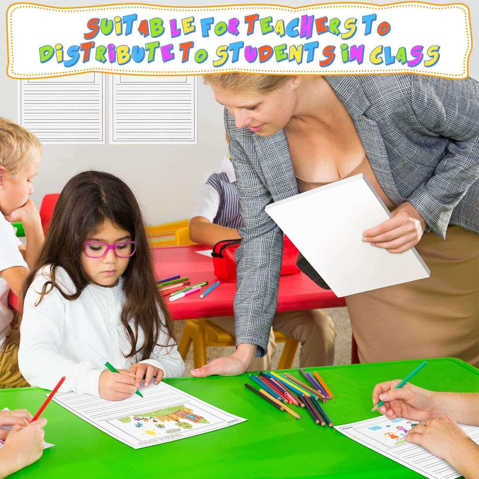 100 Sheets Writing Beginner Paper Kids 8.5″x11″ Handwriting Bulk Picture Space