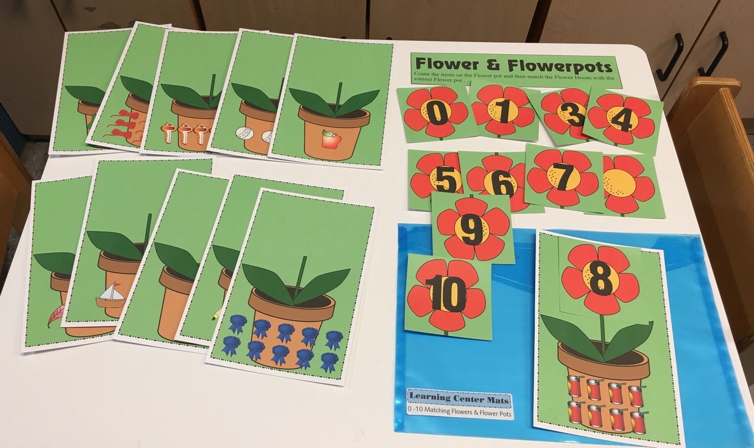 0-10 Matching Flowers Game Learning Center- 11 Laminated Mats