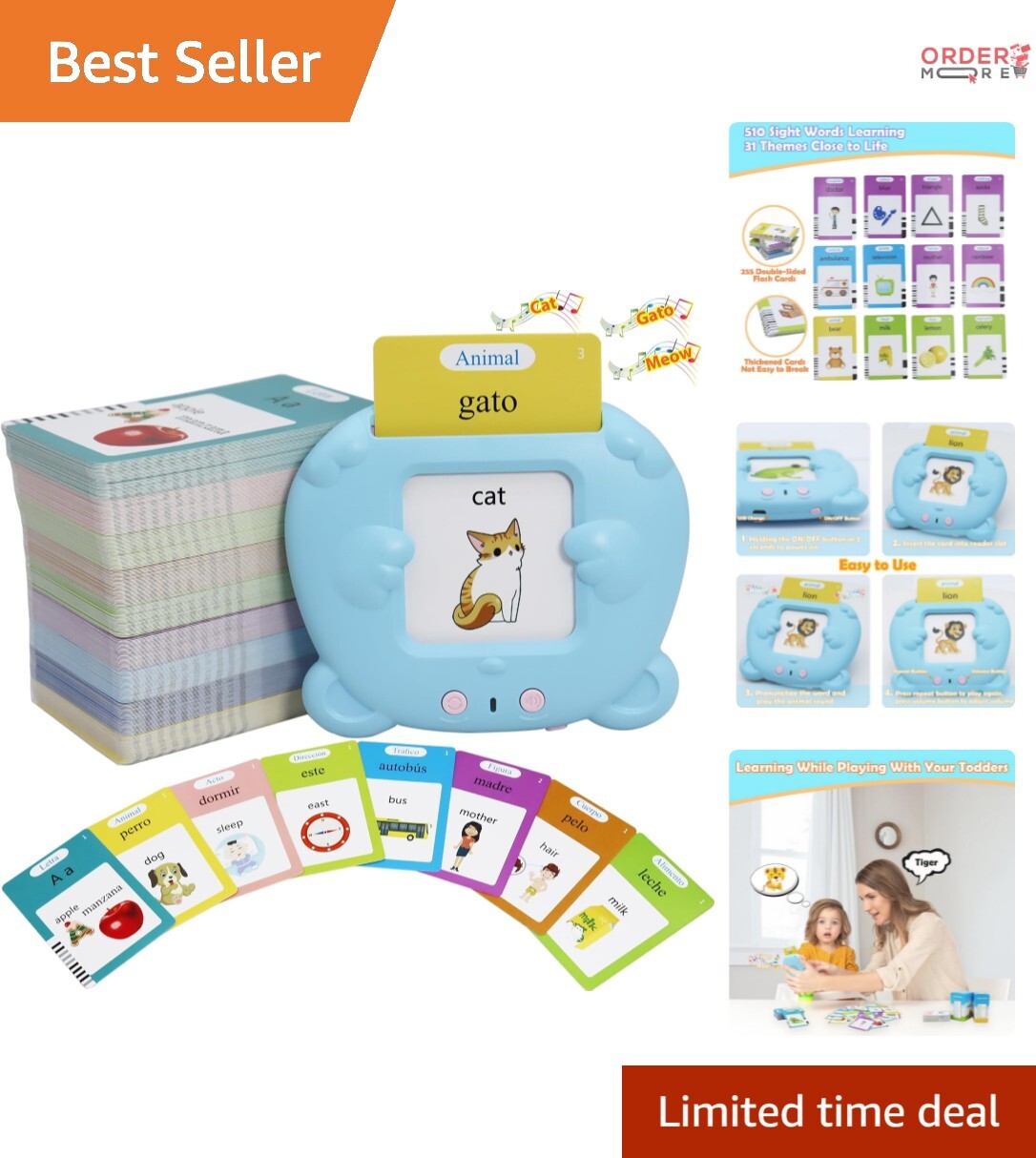 Child-Friendly Talking Flashcards – Enhance Spanish & English Skills 3-8 Years