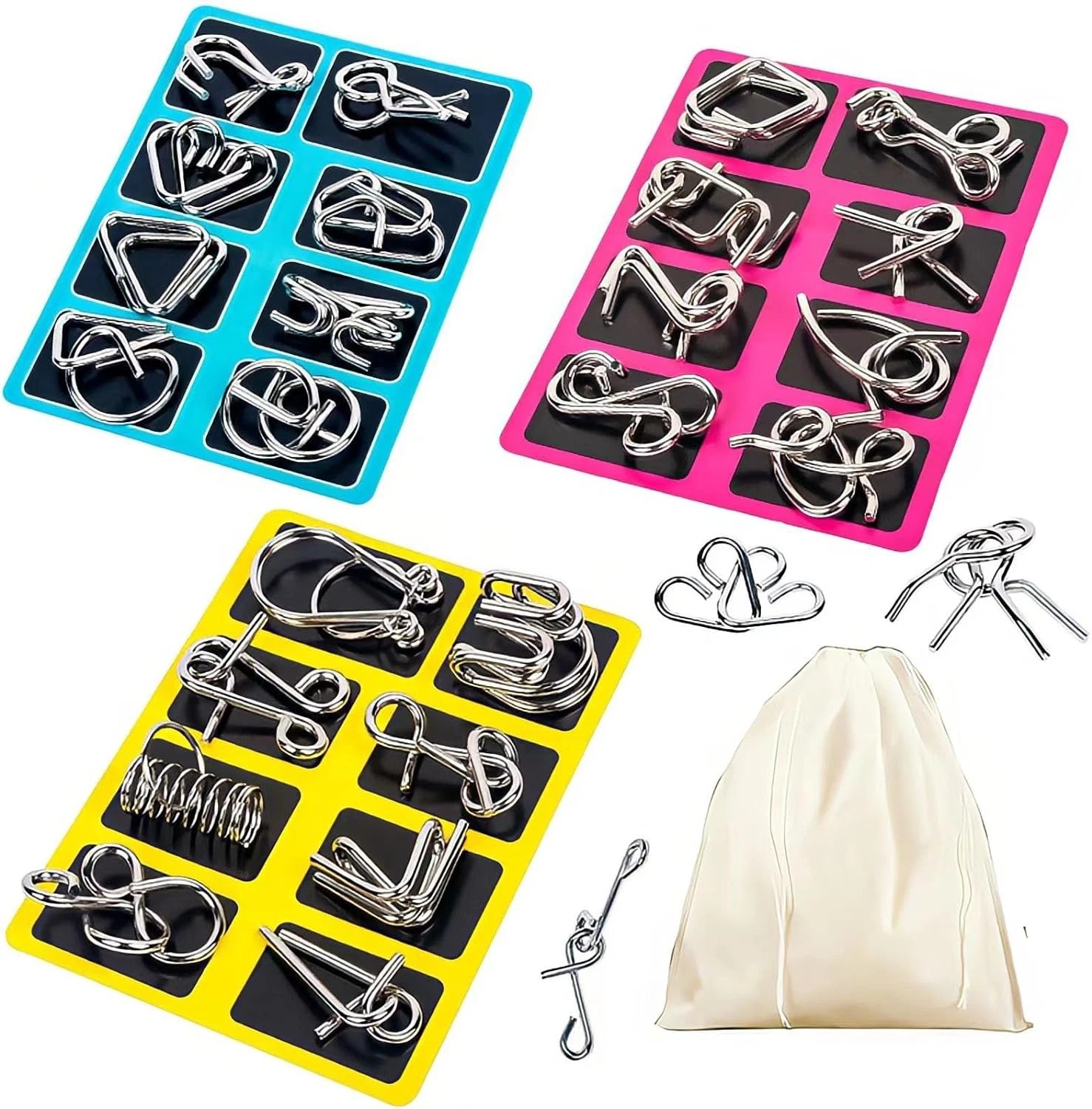 24 Pack Metal Brain Teaser Wire Puzzles Educational Montessori Toys All Ages