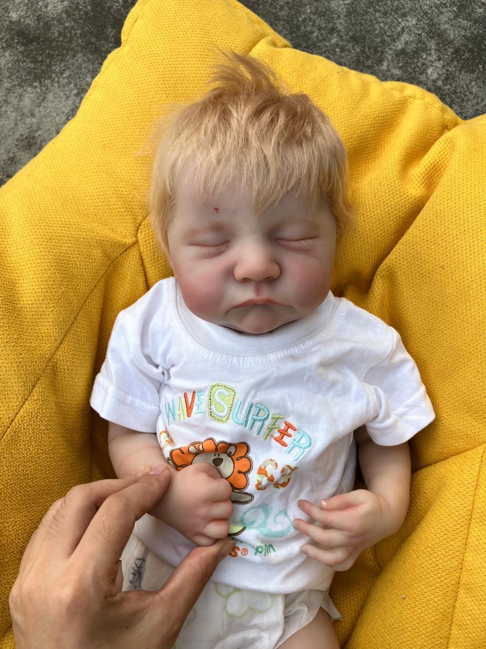 19in Finished Reborn Baby Doll Hand-Rooted Mohair Newborn Bebe Art Levi Gifts