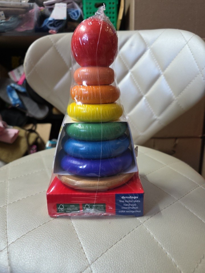 Wooden Stacking Rings Toy for 12mos+, Wood Sensory Tower
