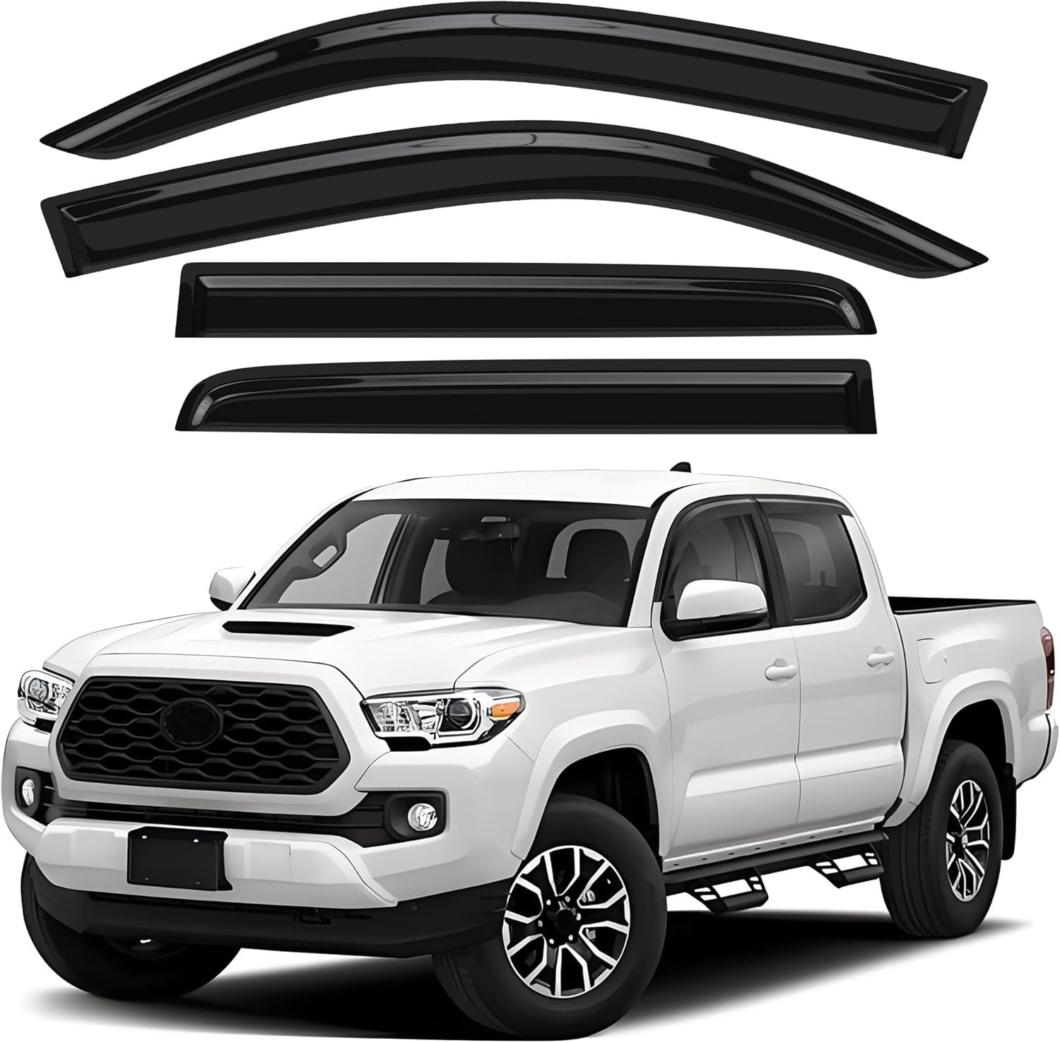 Window Rain Guards Compatible with Toyota Tacoma 2016-2023 Double Cab, 4PCS O…