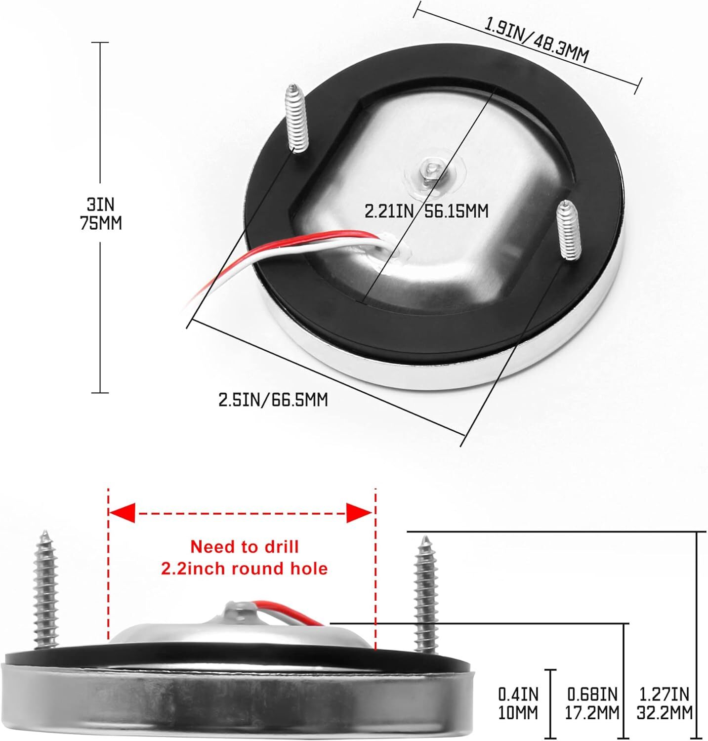HUSUKU LED Marine Courtesy Lights, 316 Stainless Steel, SOOP3 P0-1 1200LM 3″
