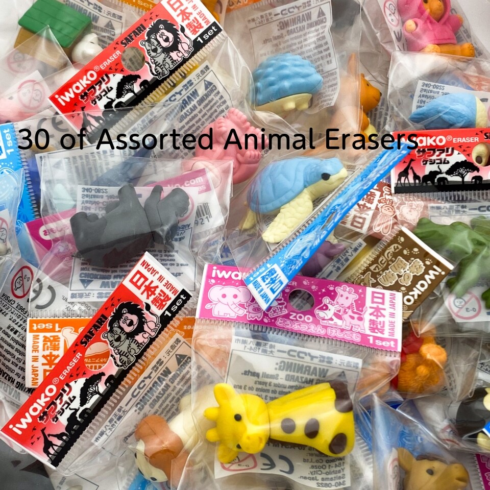 Iwako Japanese Eraser 30pcs Assorted lot Animal Food Variety Erasers New Sealed