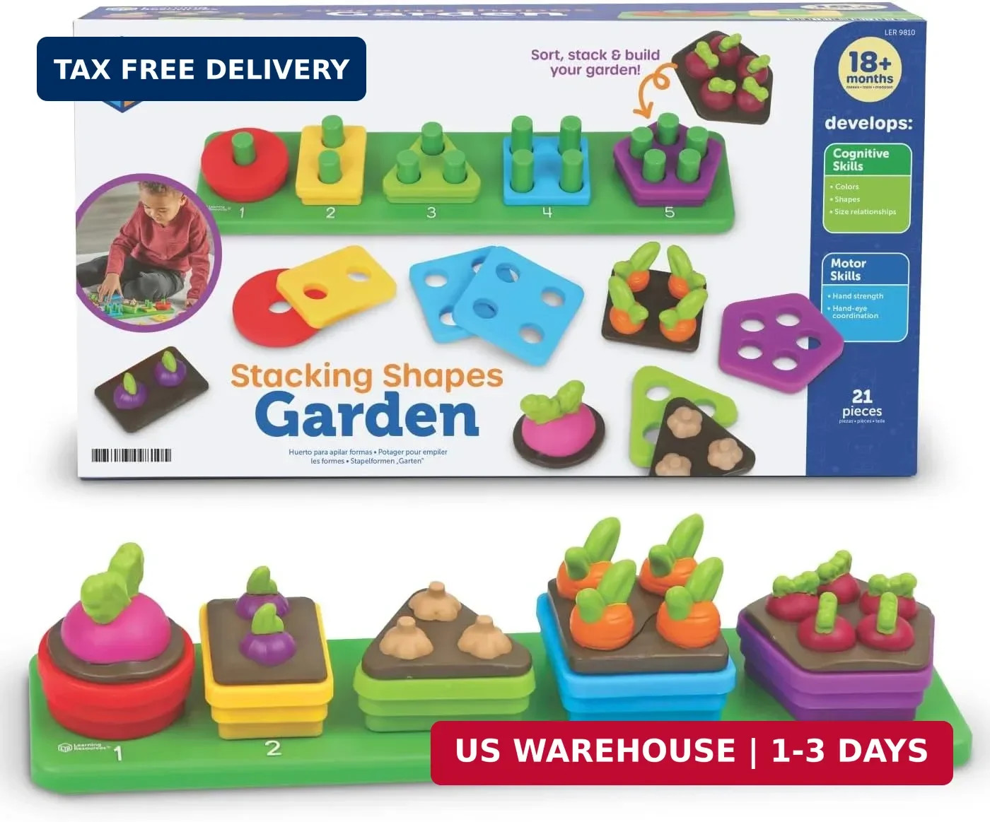 Learning Resources Stacking Shapes Garden, Fine Motor Skills, Stacking and Sorti
