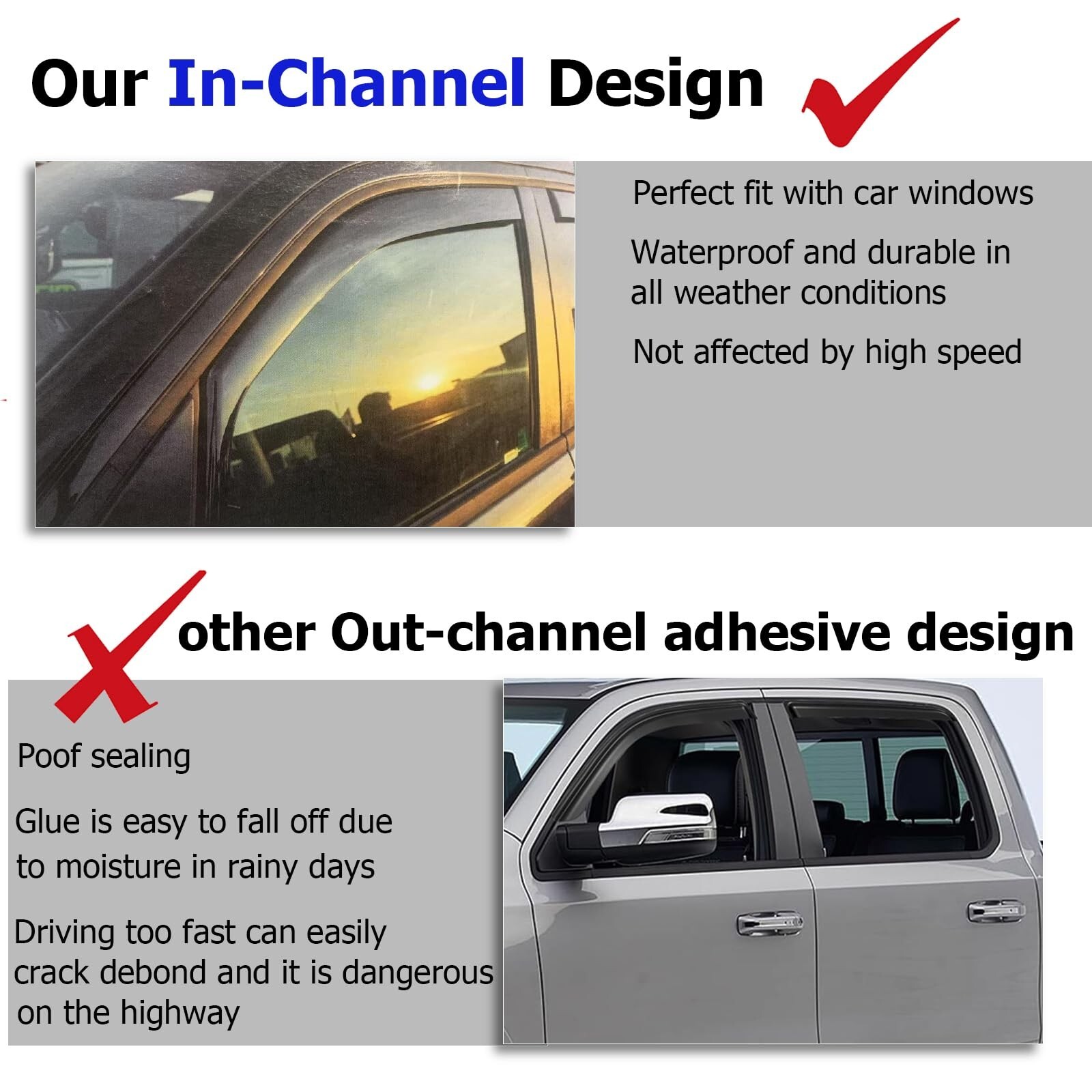 in-Channel Extra Durable Rain Guards Fit for Chevy Silverado/GMC Sierra 1500 …