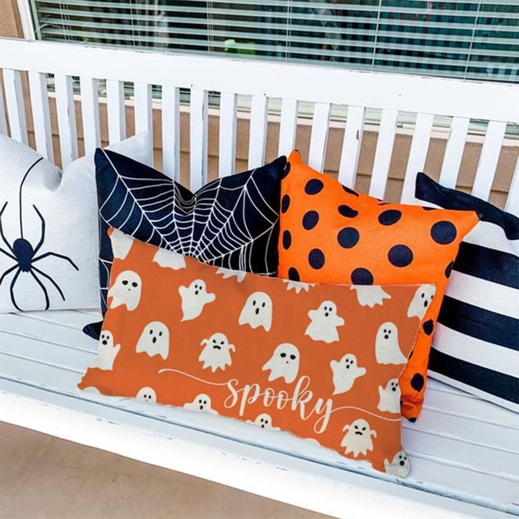 PANDICORN Cute Ghost Halloween Throw Pillow Cover 12×20 Spooky Orange Halloween