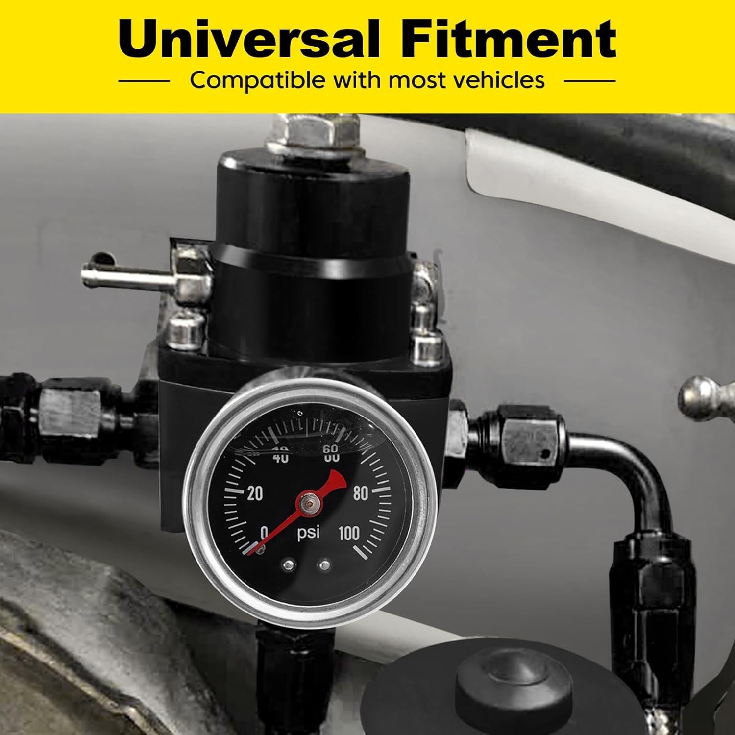 Adjustable EFI Fuel Pressure Regulator Kit with Bypass Return, 0-100 PSI Gauge,