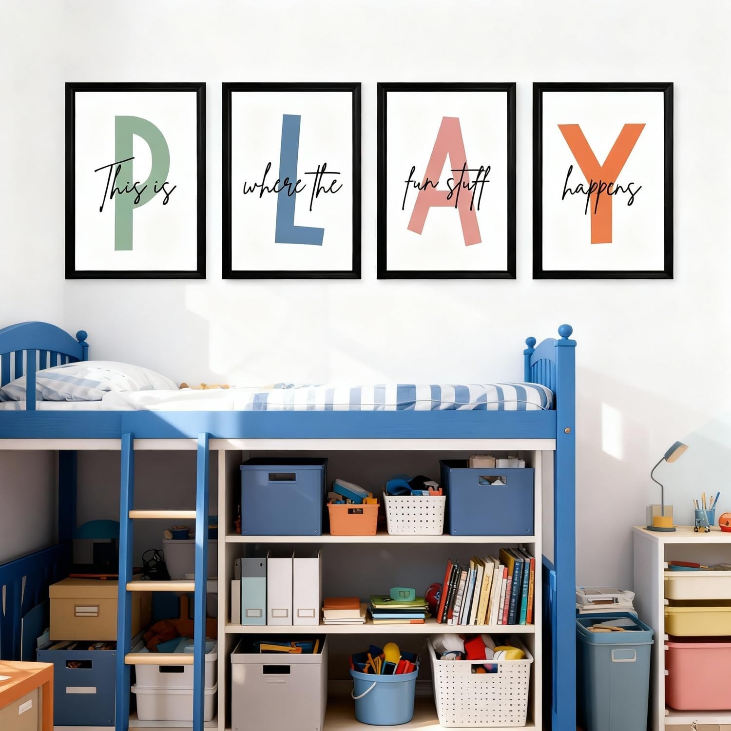 Cute Alphabet Play Framed Wall Art Set of 3, Natural Educational Alphabet Woo…