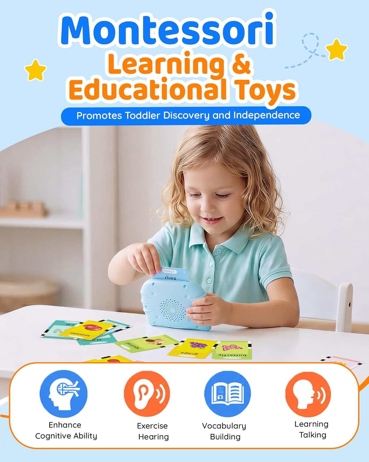 Aullsaty Talking Flash Cards for Toddlers 1-3, Upgraded 248 Sight Words Montesso