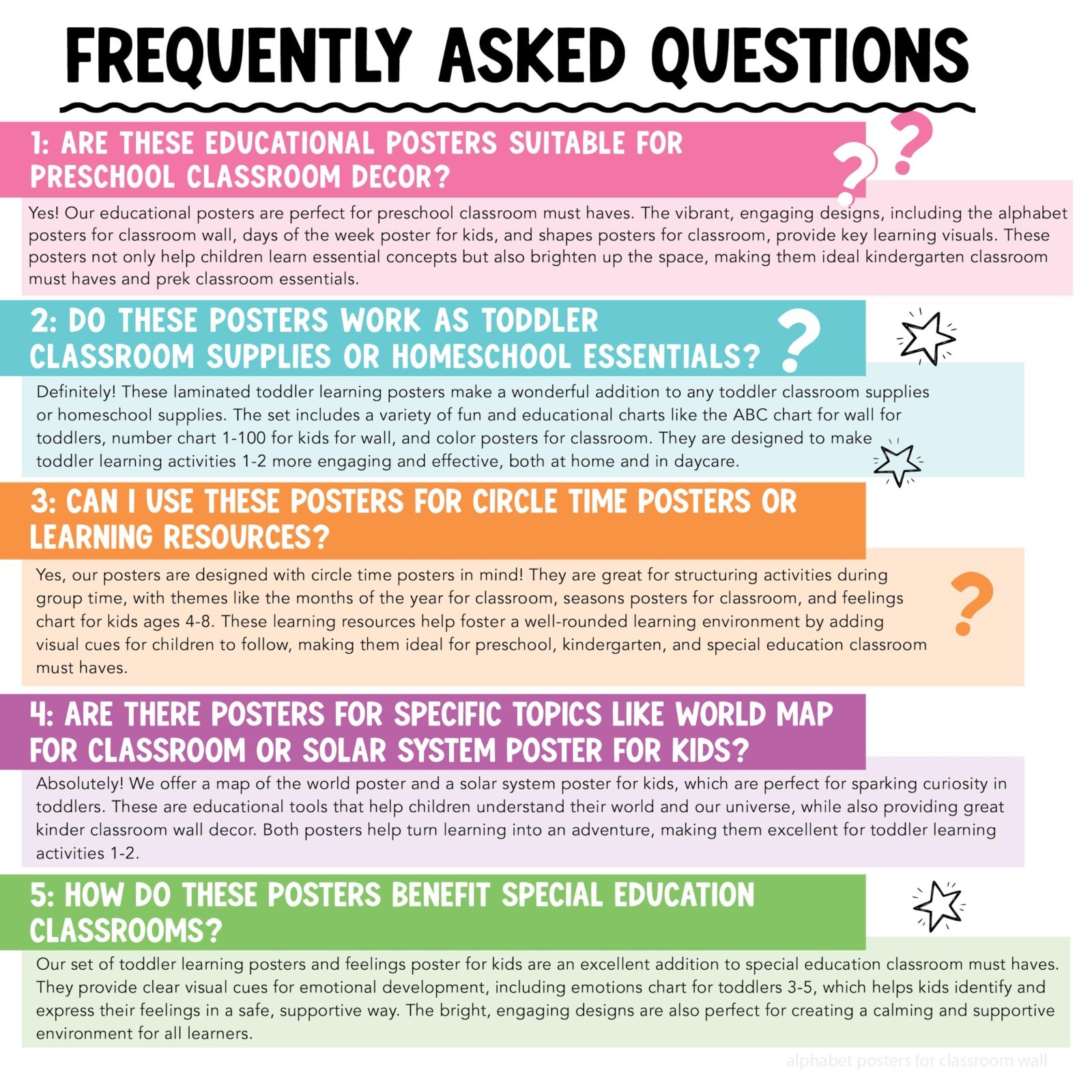16 Educational Classroom Posters – Laminated Pre-K & Toddler Learning Decor, Hom