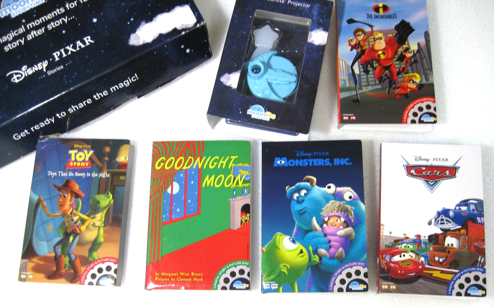Disney Pixar Moonlite Story Time Projector & Movie Lot Of 5 Disk Sets In Cases