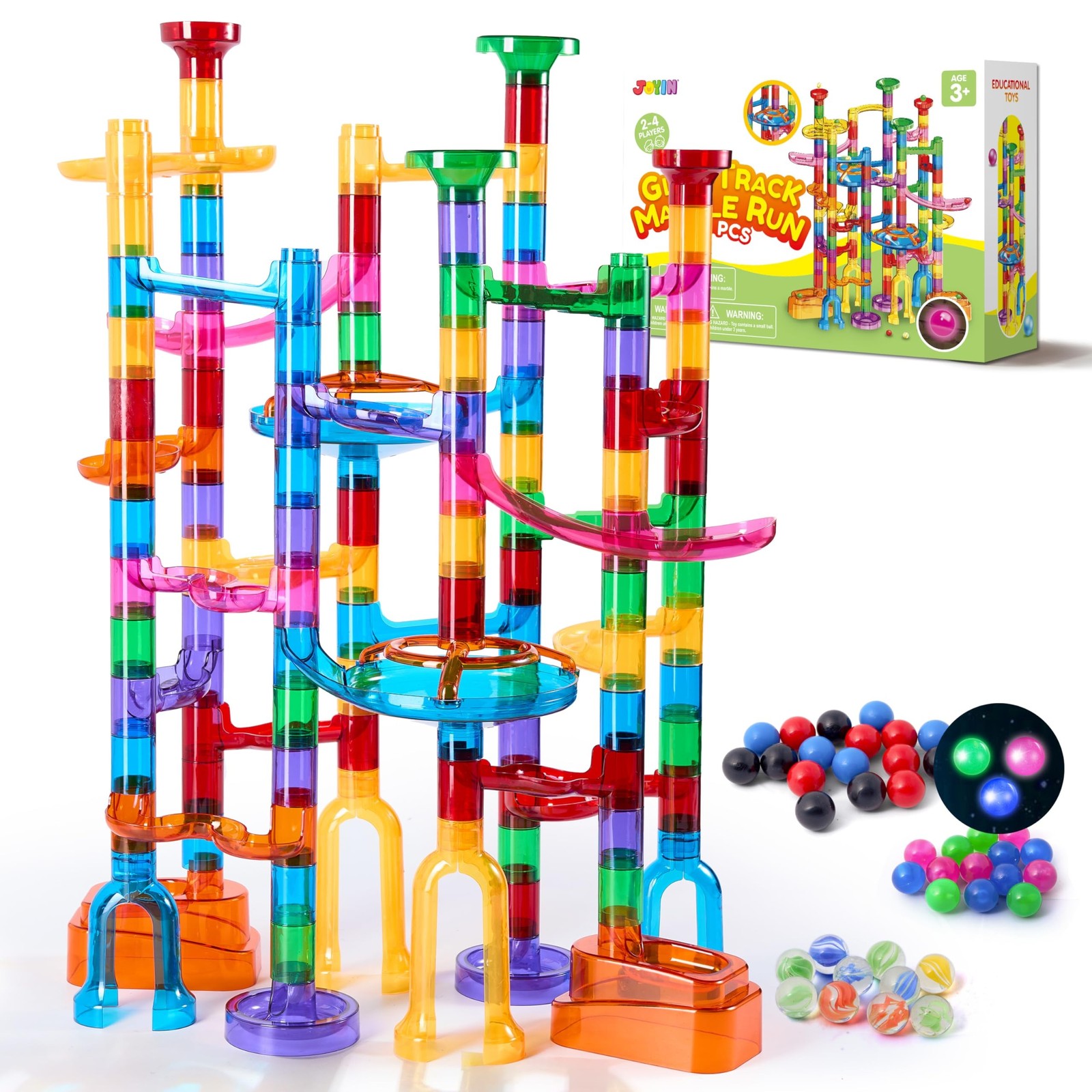 JOYIN 137Pcs Glowing Marble Run – Construction Building Blocks Toys with 15 G…