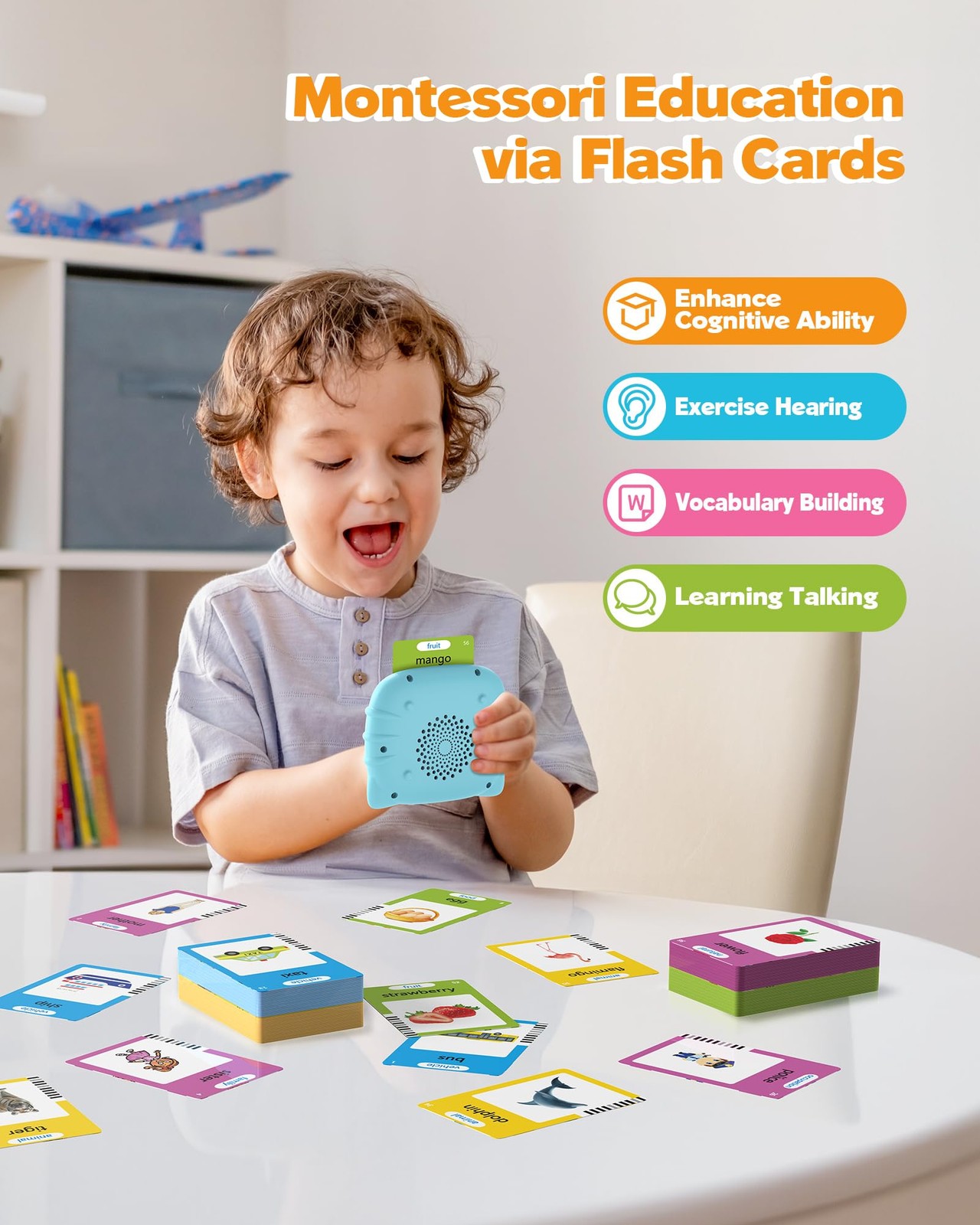 Airbition Talking Flash Cards for Toddlers 1 2 3 224 Words English Blue, Blue
